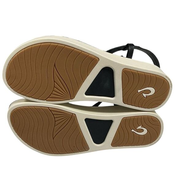 Olukai Sandals Womens 10 Black White Sand Onohi Strappy Leather Platform NEW - Picture 9 of 11
